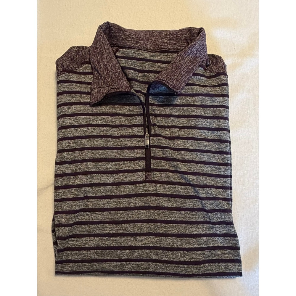 Lululemon Striped Purple Heathered Grey Quarter Zip Pullover Long Sleeve Top